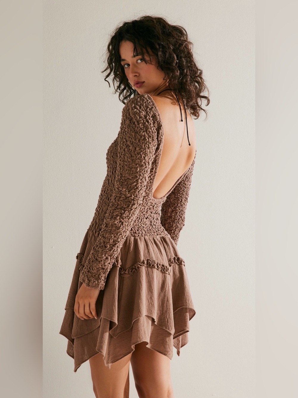 NWT Free People What A Time Drop-Waist Mini Dress in Fungi Colorway